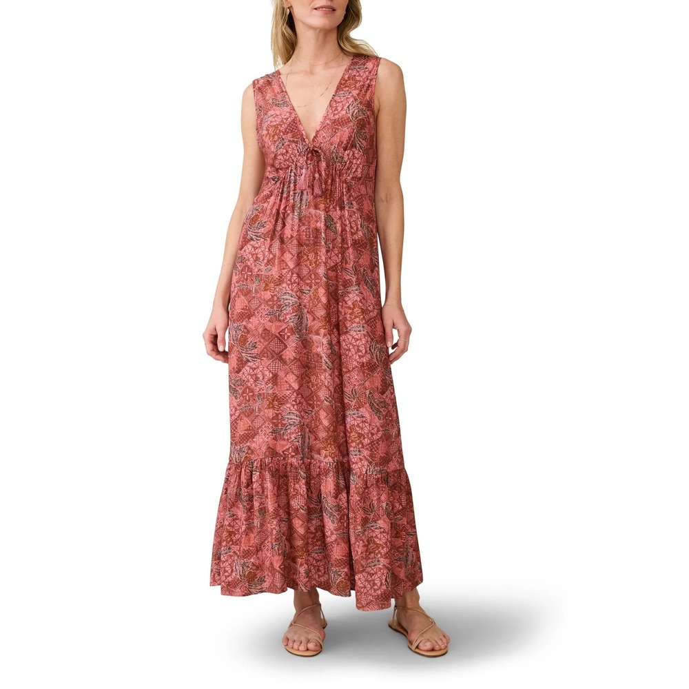 Faherty Eden Floral Print Ruffle Hem Sleeveless Maxi Dress Island Breeze Small